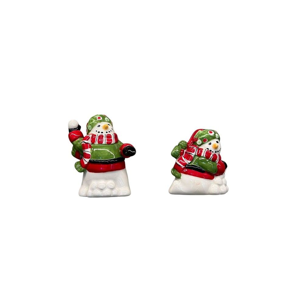 Fitz &‎ Floyd Snowman Snowball FIght  Set Of 2 Christmas Snowmen Duo